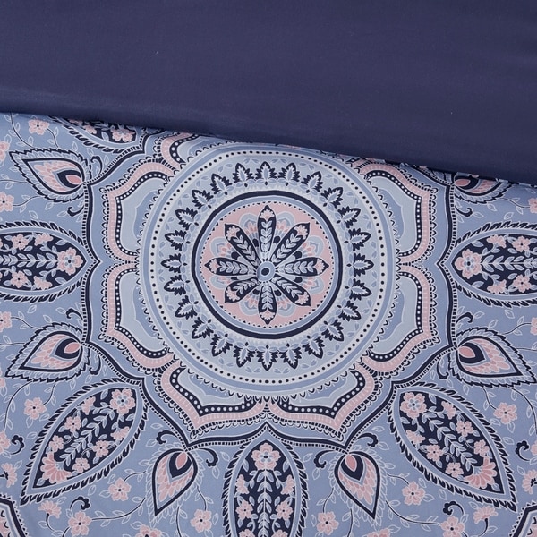 Twin//Twin XL Blue Intelligent Design Odette 4 Pieces Boho Printed Solid Microfiber Comforter Set Bedding