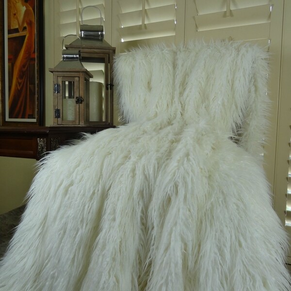 Thomas Collection White Curly Mongolian Faux Fur Throw ...