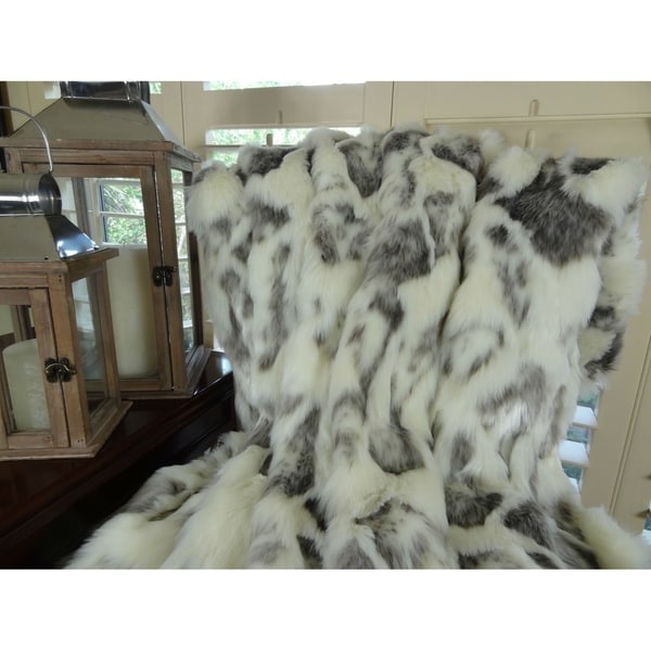 Thomas Collection Ivory Gray Faux Fur Rabbit Throw Blanket