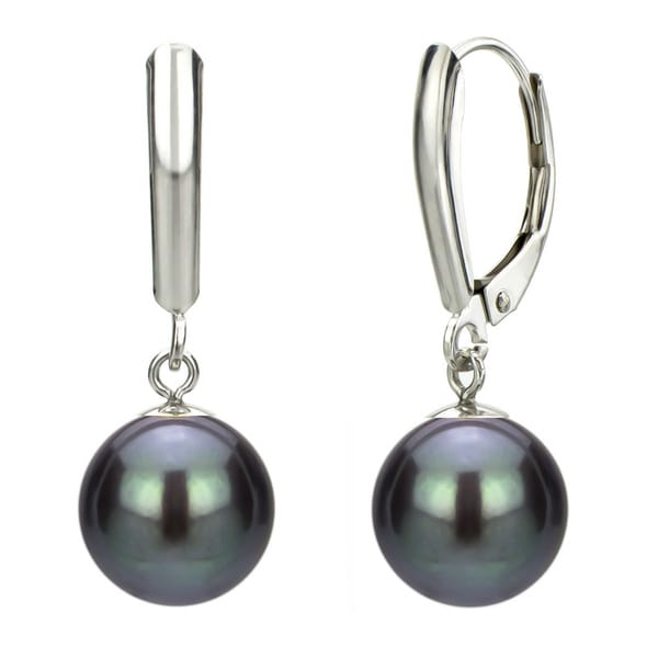 Shop DaVonna 14k White Gold 9-10 mm Black Freshwater Pearl Dangle ...