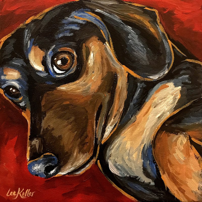 'Dachshund Game Day' Painting Print on Wrapped Canvas