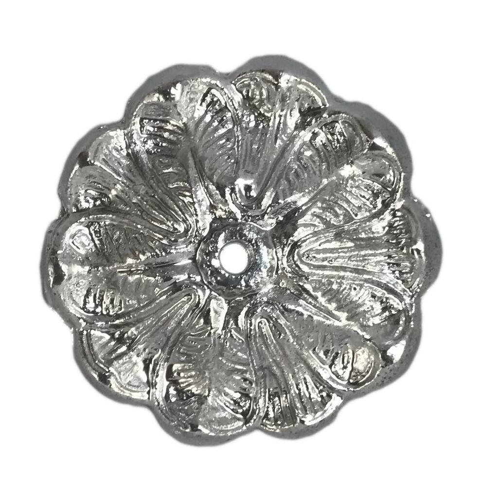 Antique Solid Metal Flower Shaped Decorative Back Plate Base , Chrome - Pack of 6