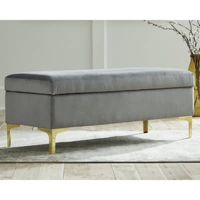 Bachwich Gray Velvet Storage Bench