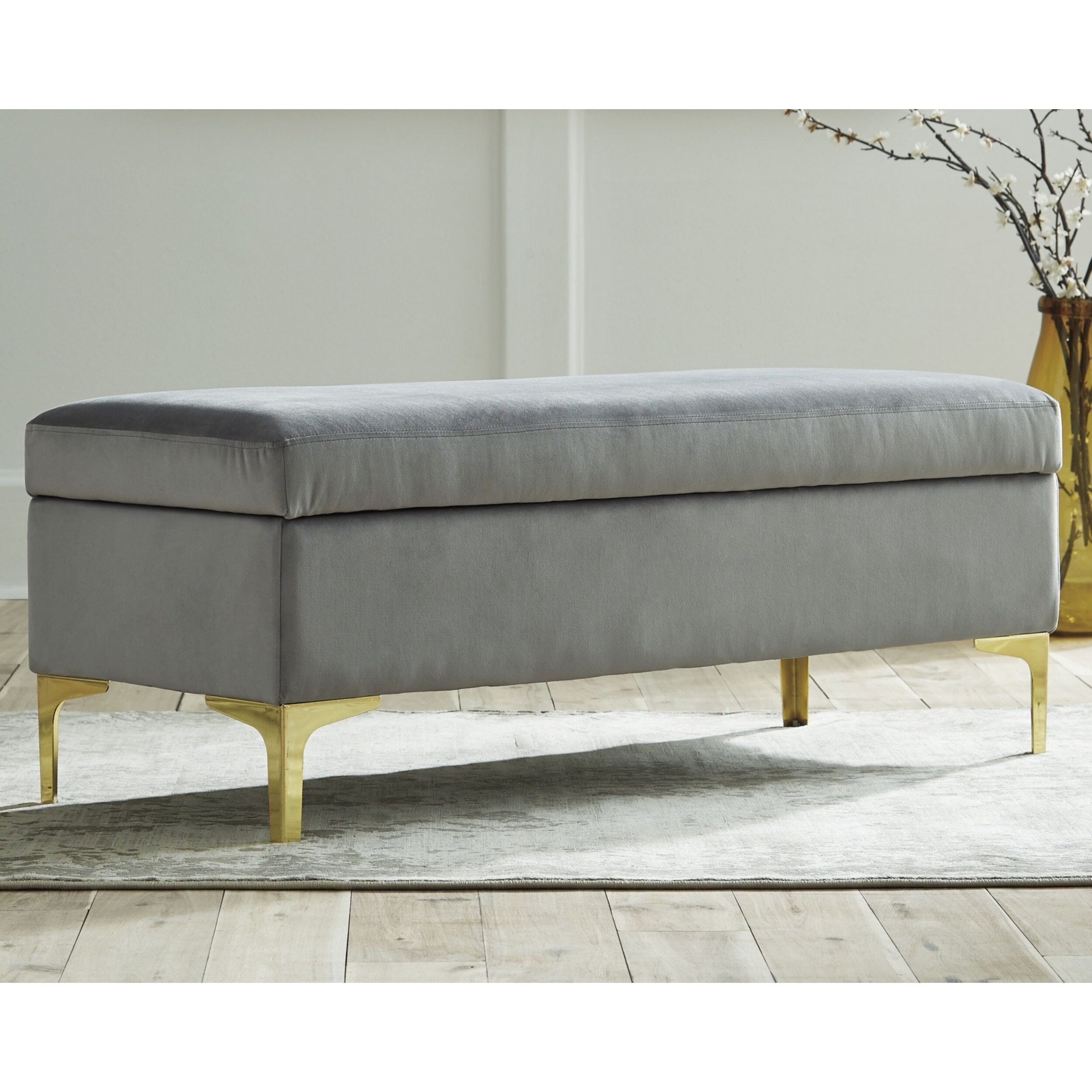 Bachwich Gray Velvet Storage Bench Grey 24052482393 Ebay