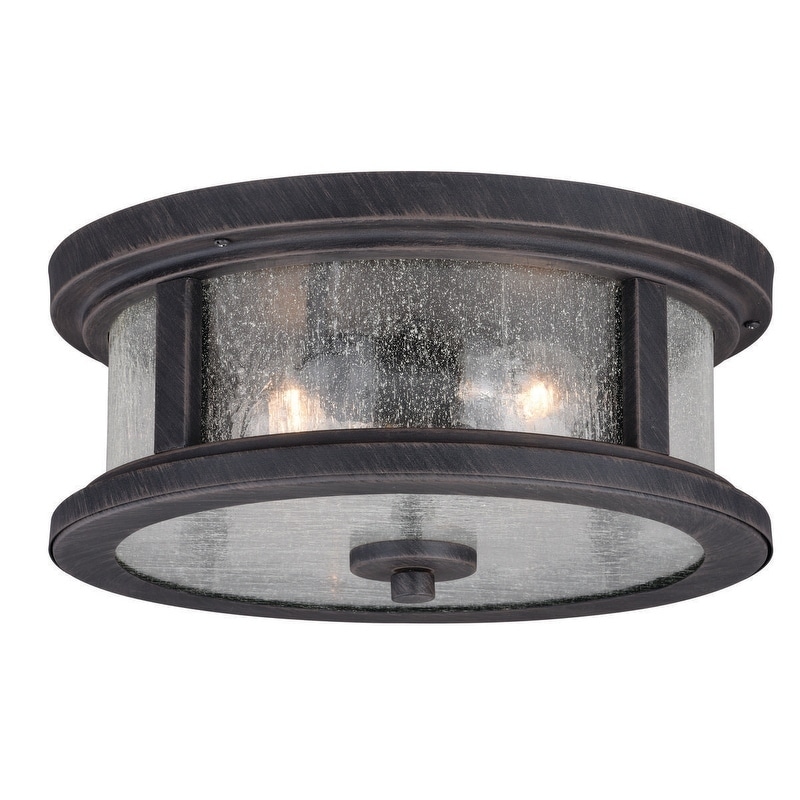 Cumberland Iron Bronze Rustic Outdoor Flush Mount Ceiling Light With Edison Bulbs 13 In W X 6 In H X 13 In D