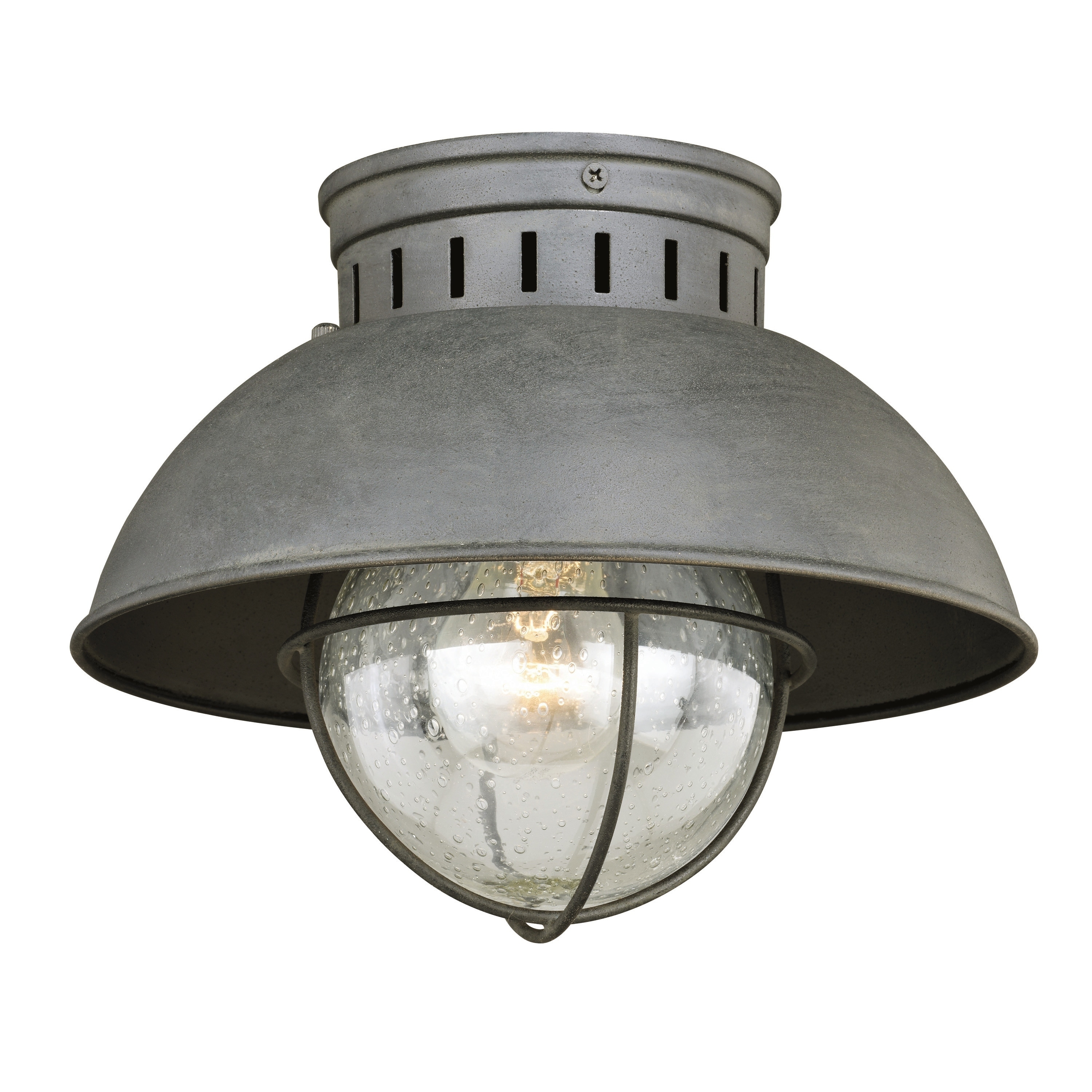 Harwich Gray Coastal Barn Dome Outdoor Flush Mount Ceiling Light Clear Glass 10 In W X 7 75 In H X 10 In D