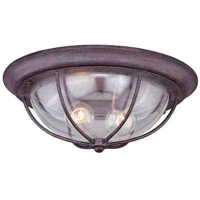 Dockside Bronze Coastal Round Outdoor Flush Mount Ceiling Light Clear Glass - 15-in W x 5.75-in H x 15-in D
