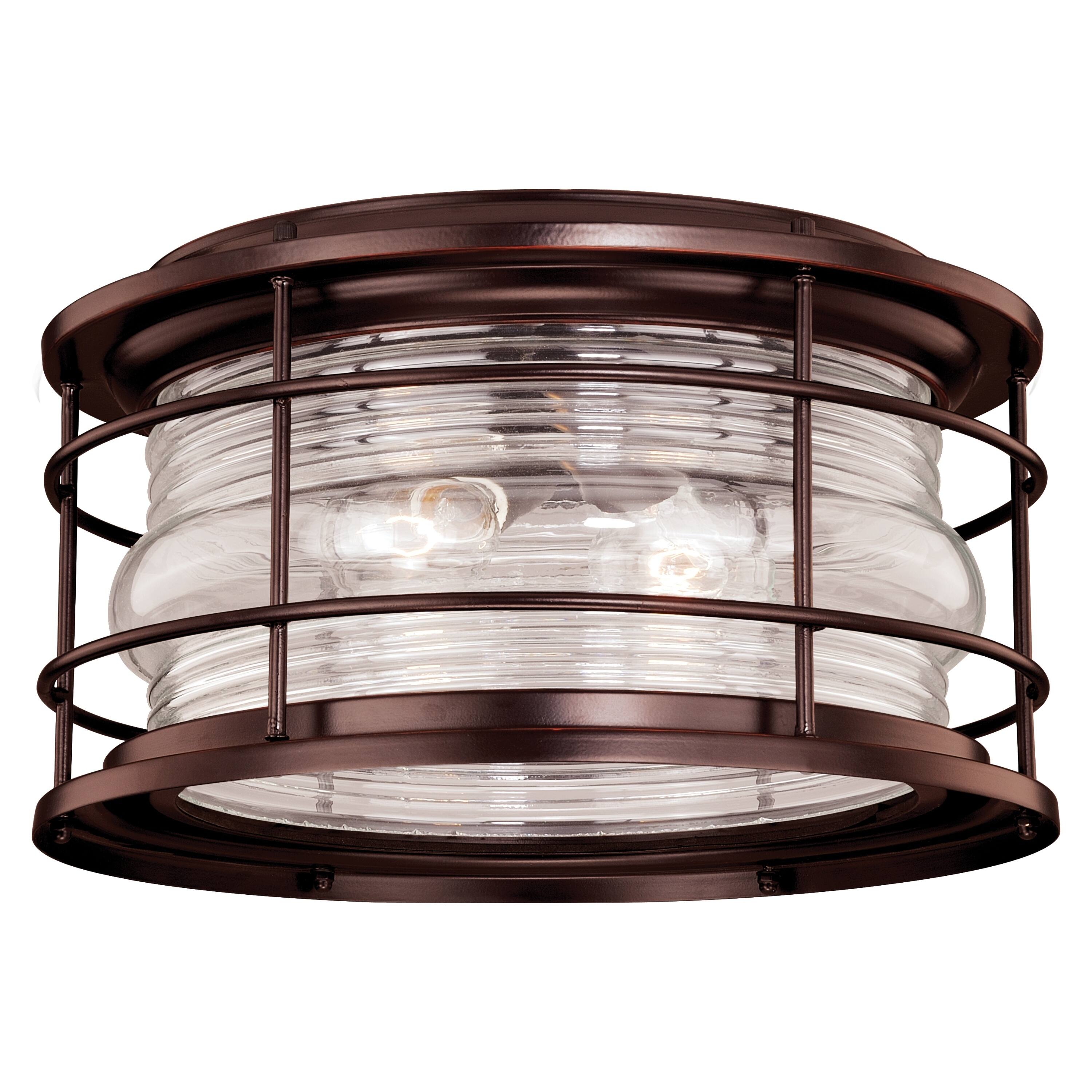Hyannis Bronze Coastal Round Outdoor Flush Mount Ceiling Light Clear
