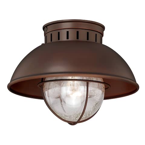Harwich Bronze Coastal Barn Dome Outdoor Flush Mount Ceiling Light Clear Glass - 10-in W x 7.75-in H x 10-in D