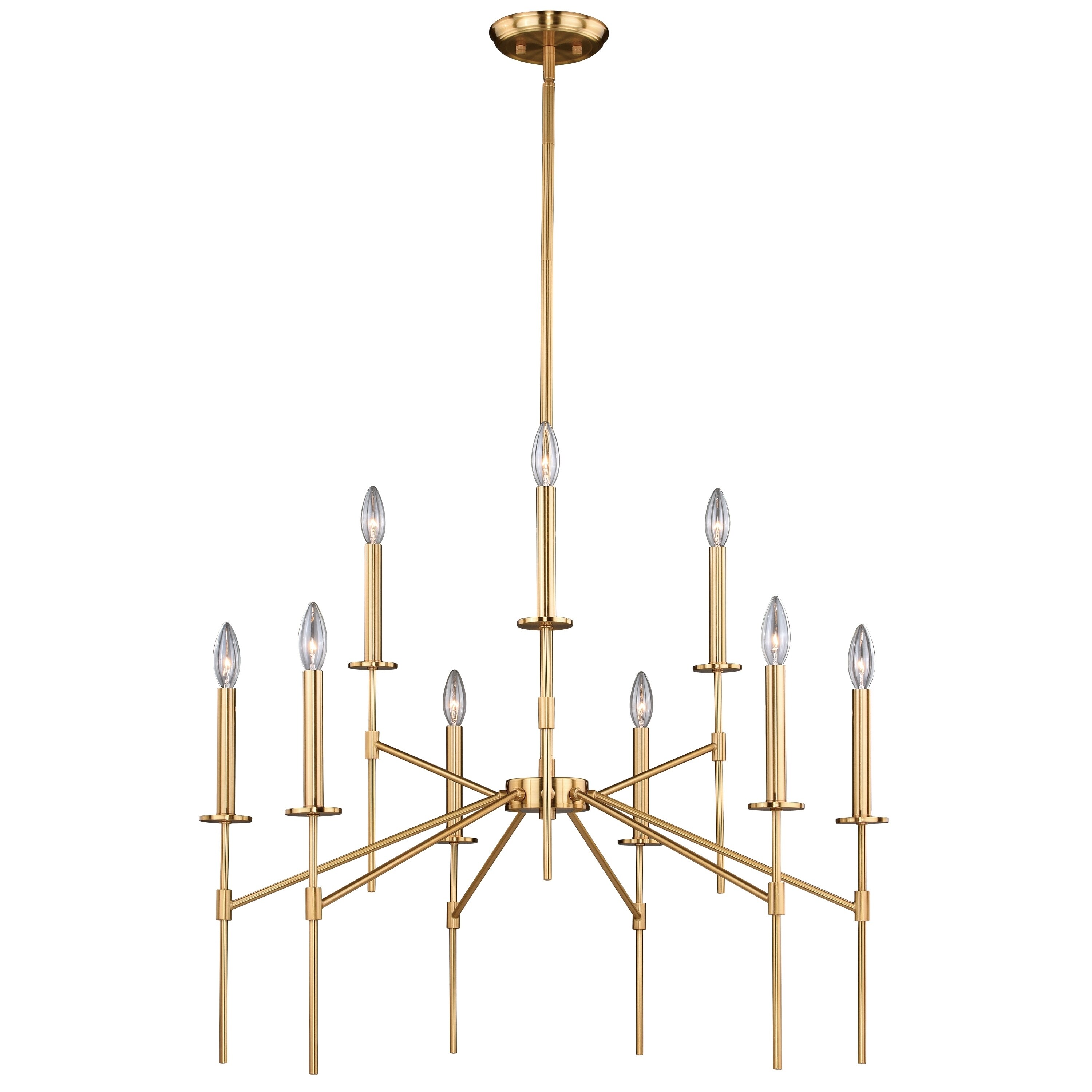Kedzie 9 Light Brass Mid-Century Modern Chandelier - 32-in W x 31.75-in H x 32-in D - Chandeliers For Bedrooms by Overstock.com