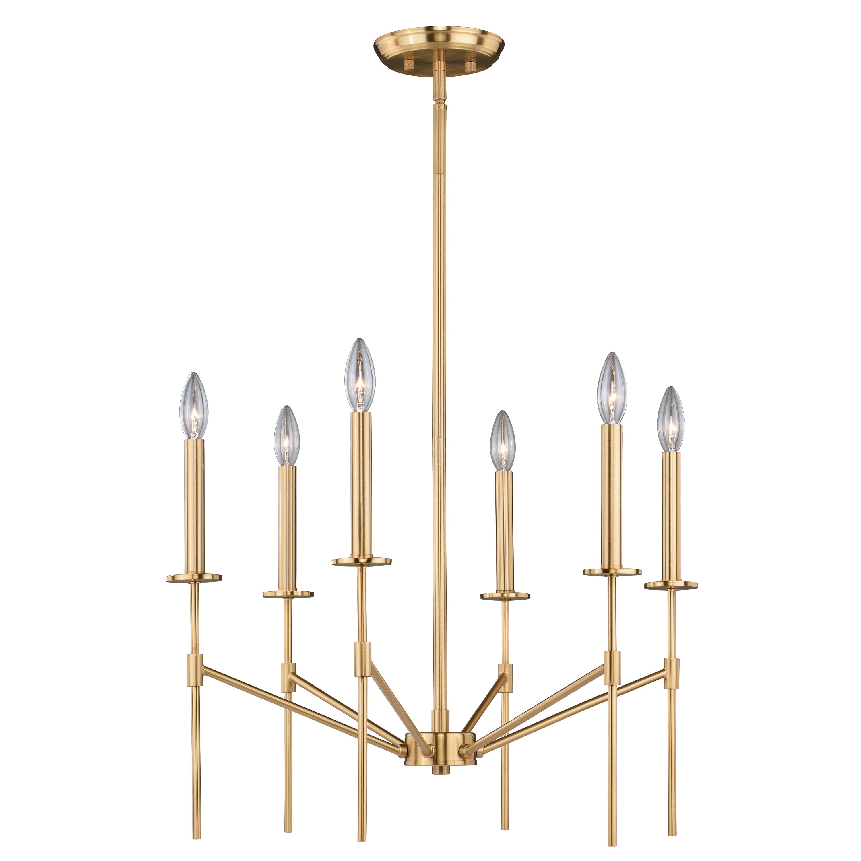 Kedzie 6 Light 2 Tier Brass Mid-Century Modern Chandelier - 24-in W x 23.25-in H x 24-in D - Chandeliers For Bedrooms by Overstock.com