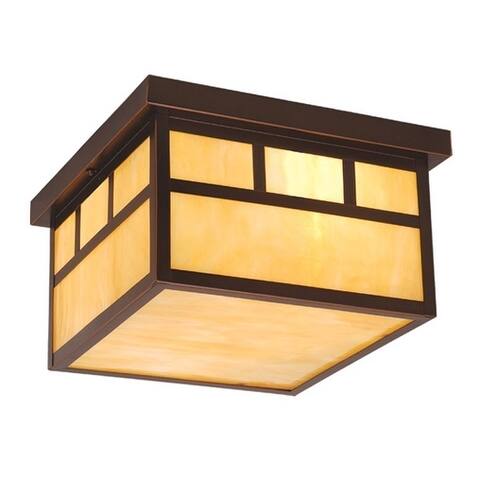 Mission Bronze Square Outdoor Flush Mount Ceiling Light Honey Glass - 11.5-in W x 7-in H x 11.5-in D