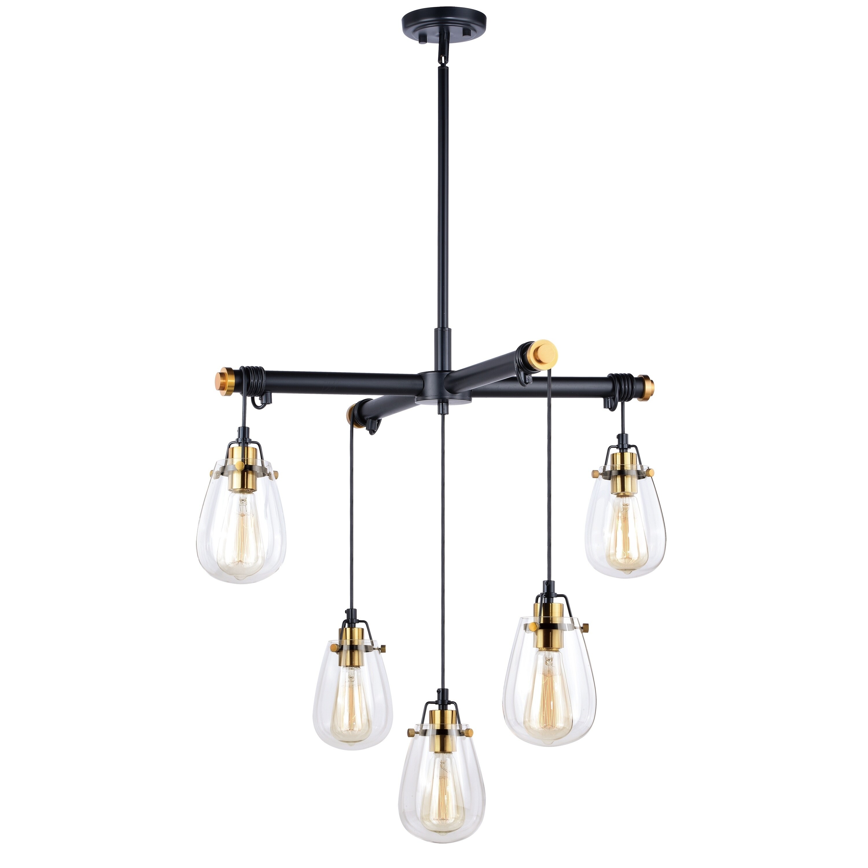 Kassidy 5-Light Industrial Black and Brass Chandelier with Teardrop Glass - 26.5-in W x 16-in H x 26.5-in D - Chandeliers For Bedrooms by Overstock.com