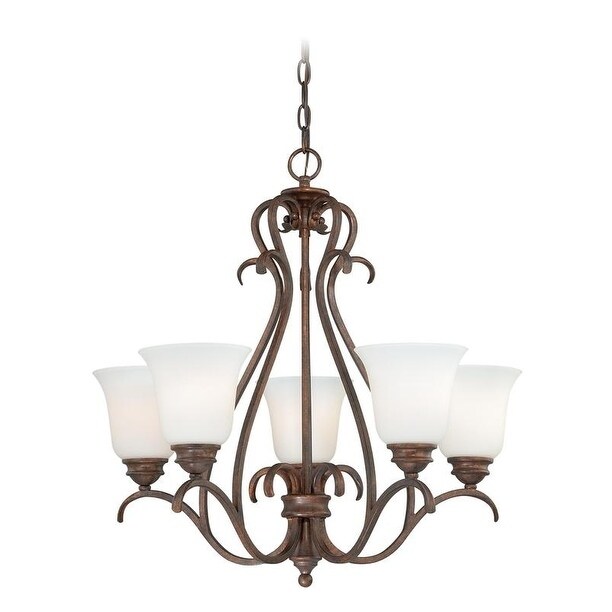 Hartford 5 Light Bronze Chandelier White Glass - 25-in W x 24.5-in H x 25-in D - Chandeliers For Bedrooms by Overstock.com