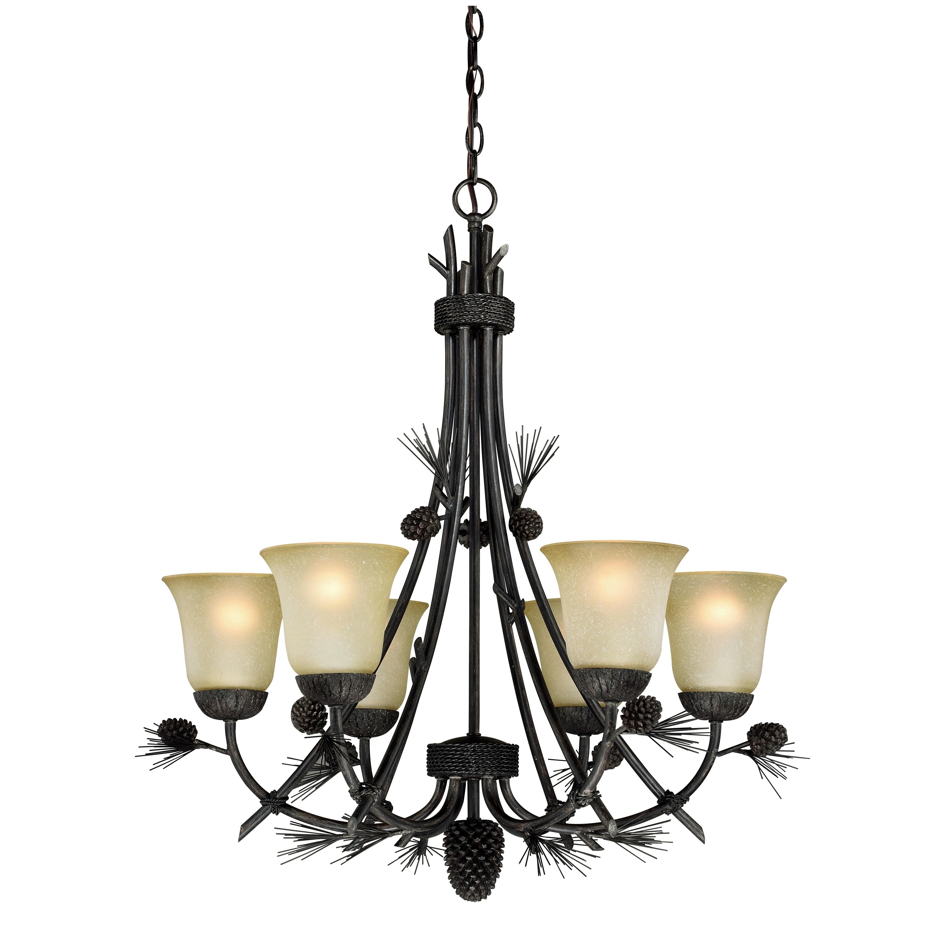 Sierra 6 Light Bronze Rustic Pinecone Chandelier - 27-in W x 31-in H x 27-in D - Chandeliers For Bedrooms by Overstock.com