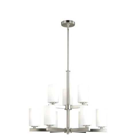Glendale 9 Light 2 Tier Satin Nickel Chandelier White Glass - 26-in W x 28.25-in H x 26-in D