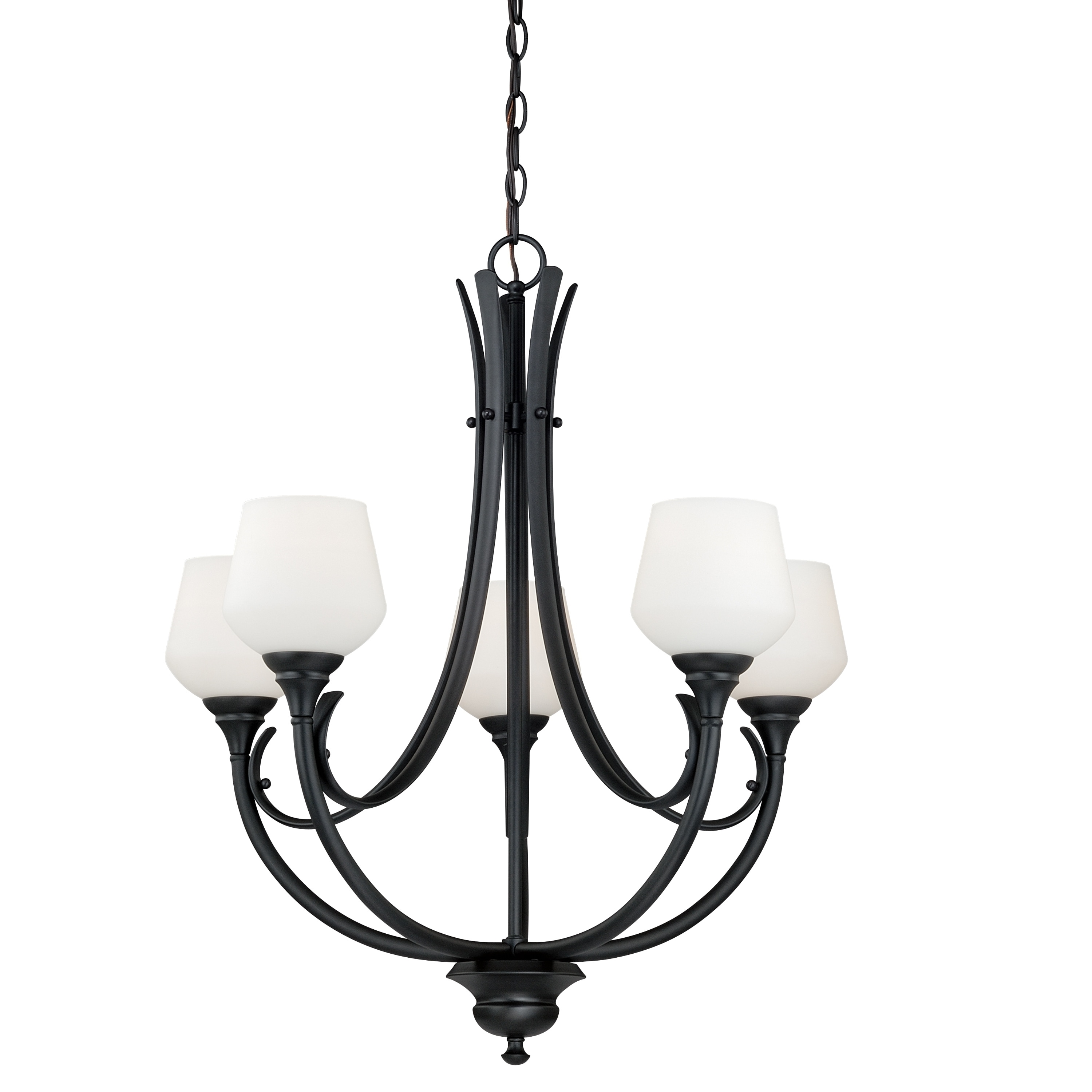 Grafton 5 Light Bronze Chandelier White Glass - 25-in W x 28.25-in H x 25-in D - Chandeliers For Bedrooms by Overstock.com