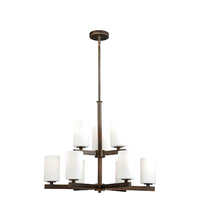 Glendale 9 Light 2 Tier Bronze Chandelier White Glass - 26-in W x 28.25-in H x 26-in D