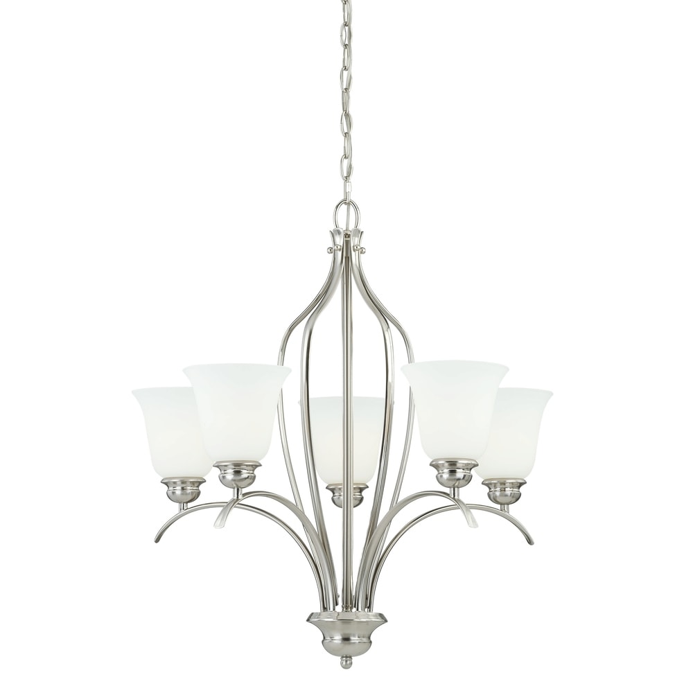 Hewitt Steel 6 light White Shade Chandelier Hewitt Steel 6 light White Shade Chandelier
