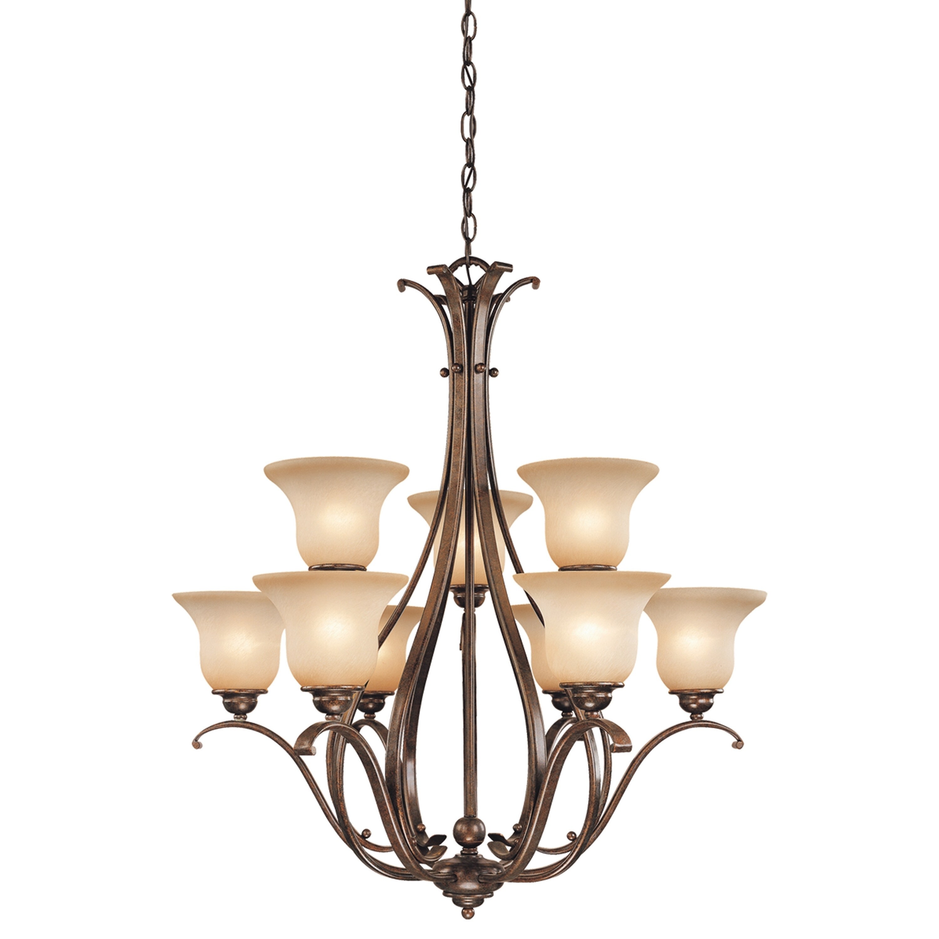 Monrovia 9 Light 2 Tier Bronze Chandelier - 31-in W x 34-in H x 31-in D - Chandeliers For Bedrooms by Overstock.com