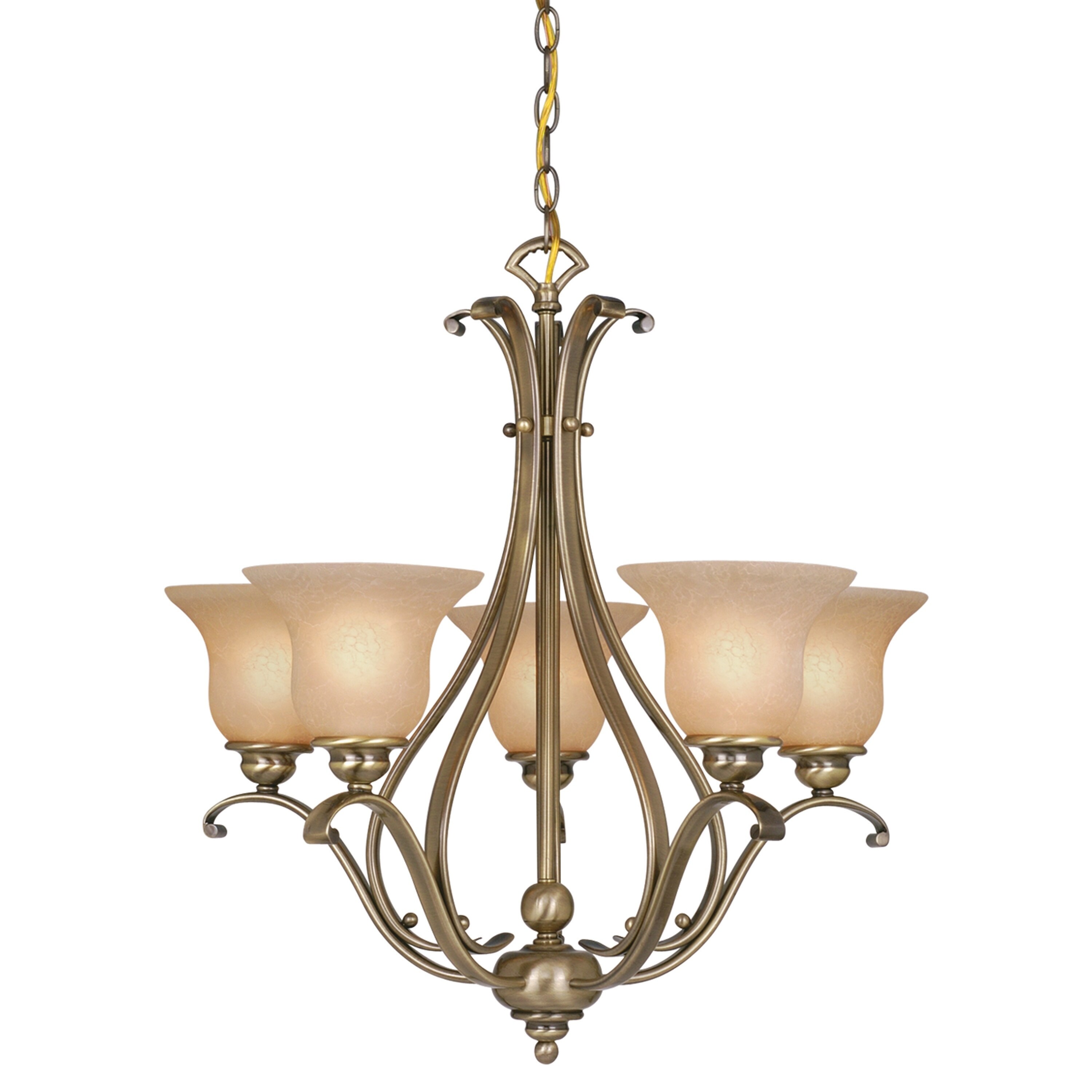 Monrovia 5 Light Antique Brass Chandelier - 26-in W x 25.5-in H x 26-in D - Chandeliers For Bedrooms by Overstock.com
