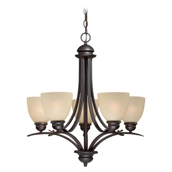 Avalon 5-Light Transitional Oil Burnished Bronze Chandelier with CrÃƒÂ¨me Cognac Glass - Chandeliers For Bedrooms by Overstock.com
