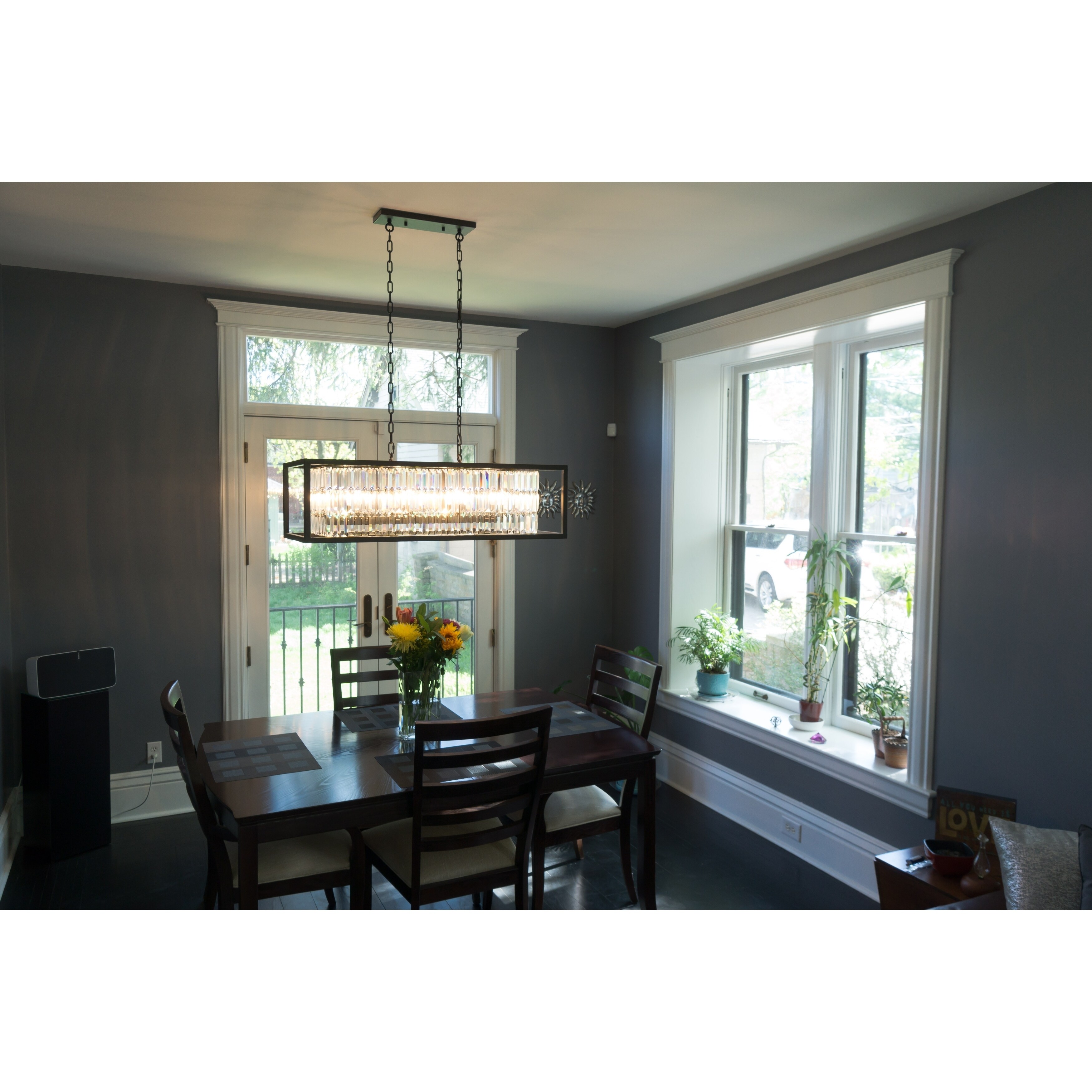 Catana 8L Crystal and Bronze Linear Chandelier Island Pendant Light Fixture - 40-in W x 13-in H x 18-in D - Chandeliers For Bedrooms by Overstock.com