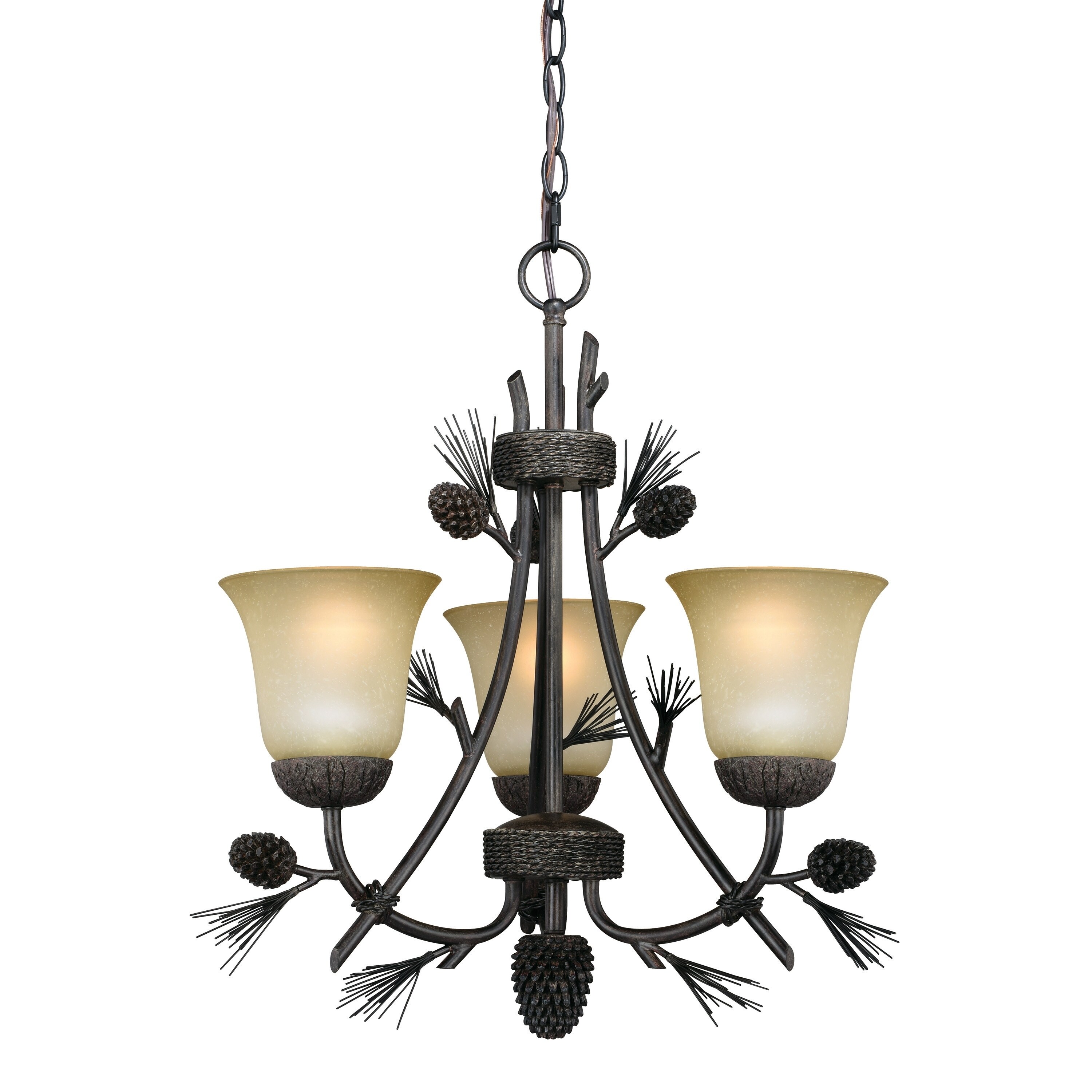 Sierra 3 Light Bronze Rustic Pinecone Mini Chandelier - 20-in W x 22-in H x 20-in D - Chandeliers For Bedrooms by Overstock.com