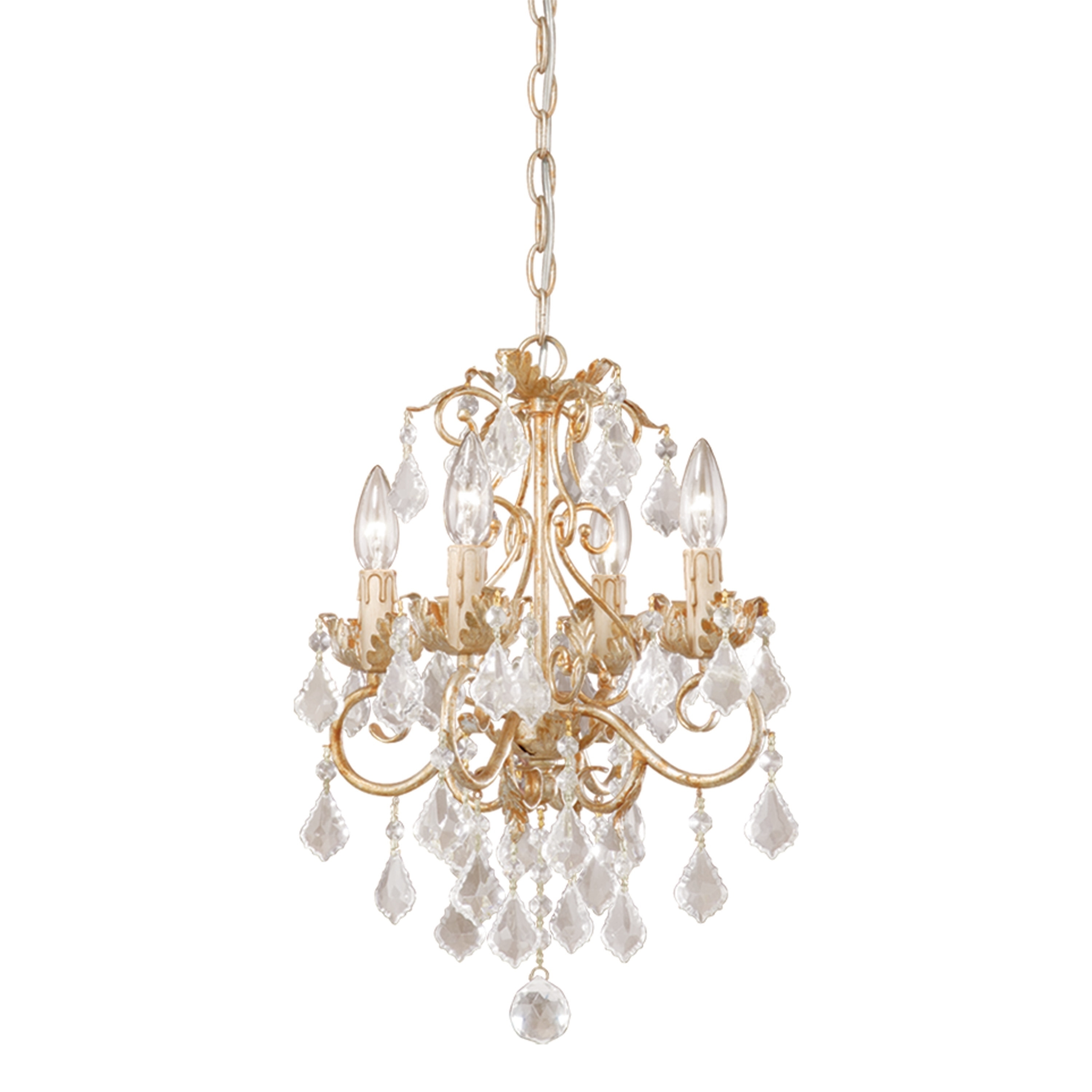 Newcastle 4 Light Crystal White Gold Vintage Candle Mini Chandelier - 13-in W x 18.5-in H x 13-in D - Chandeliers For Bedrooms by Overstock.com