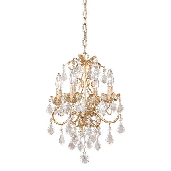 Newcastle 4 Light Crystal White Gold Vintage Candle Mini Chandelier - 13-in W x 18.5-in H x 13-in D. Opens flyout.