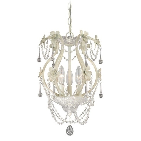 3 Light Crystal and Antique White Vintage Candle Mini Chandelier - 10-in W x 16.5-in H x 10-in D - Chandeliers For Bedrooms by Overstock.com