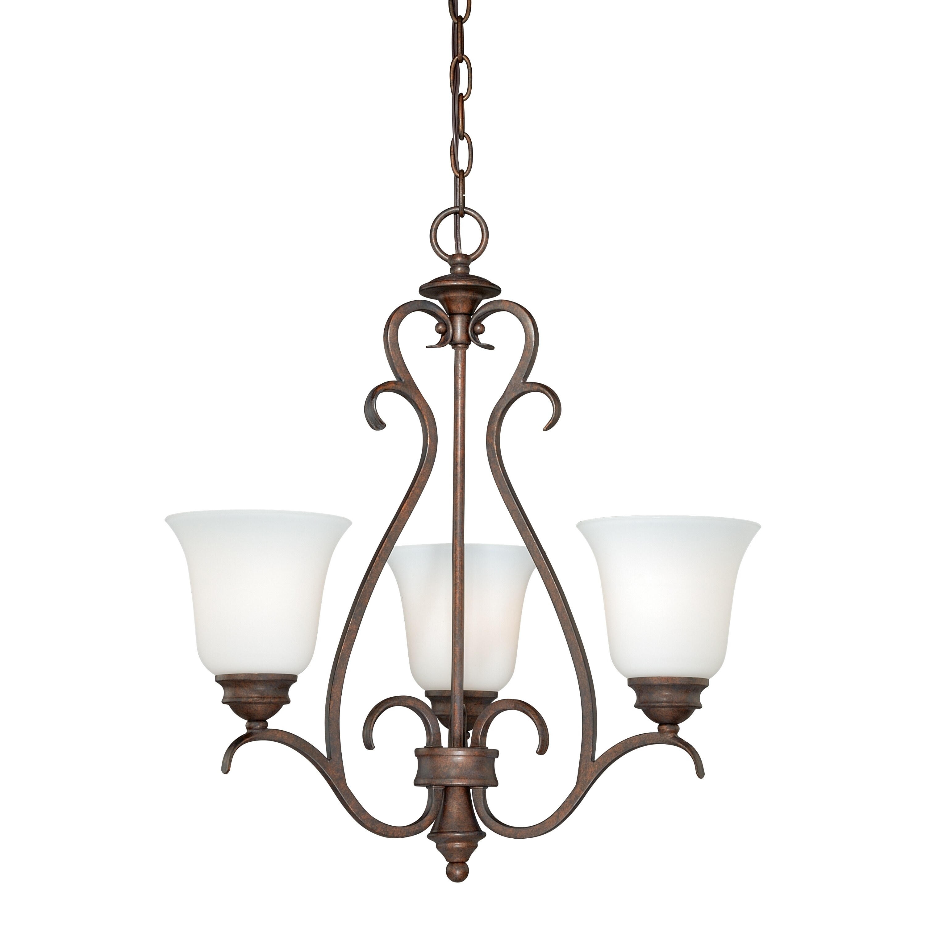 Hartford 3 Light Bronze Mini Chandelier White Glass - 20-in W x 22-in H x 20-in D - Chandeliers For Bedrooms by Overstock.com