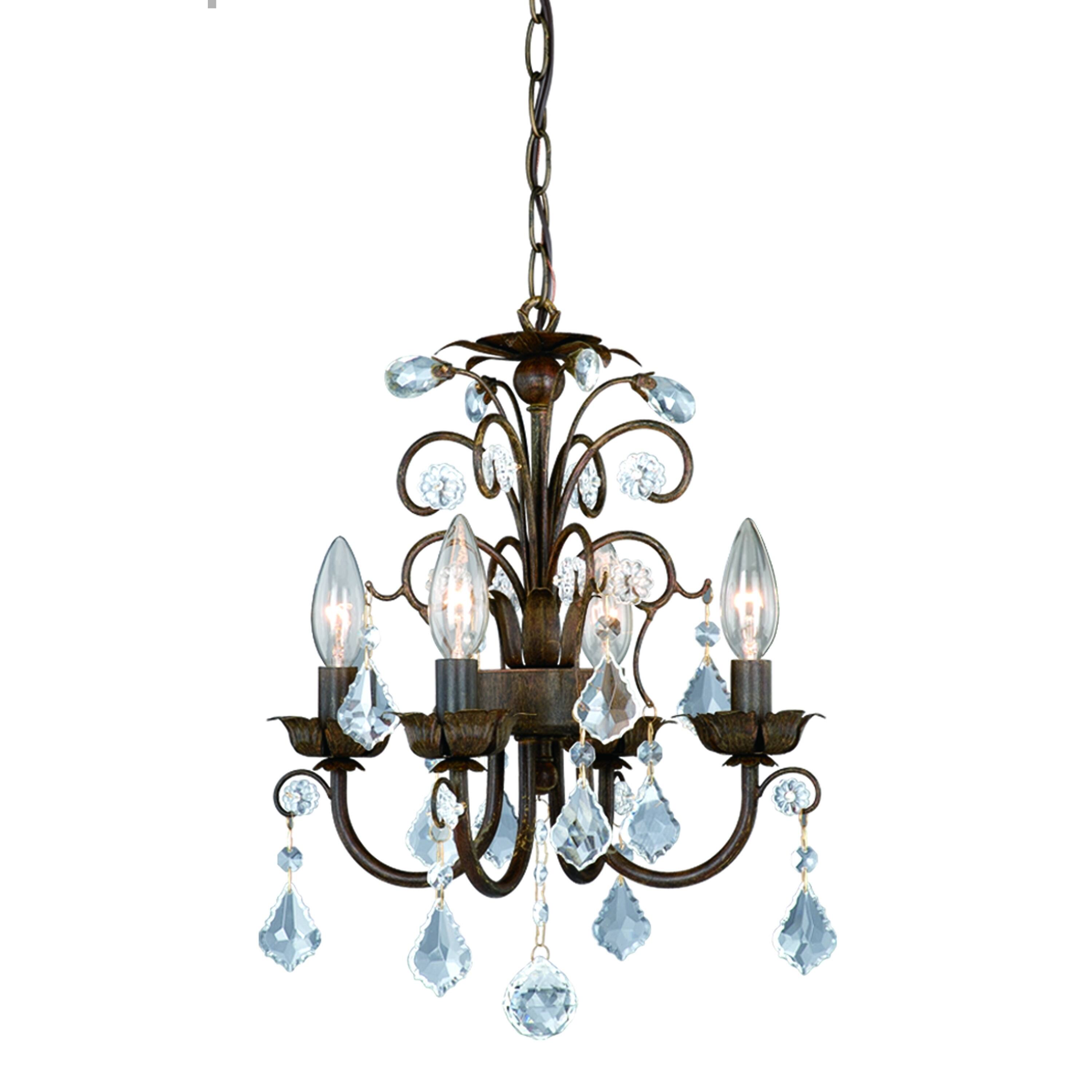 4 Light Crystal and Aged Bronze Vintage Candle Mini Chandelier - 12.5-in W x 16-in H x 12.5-in D - Chandeliers For Bedrooms by Overstock.com