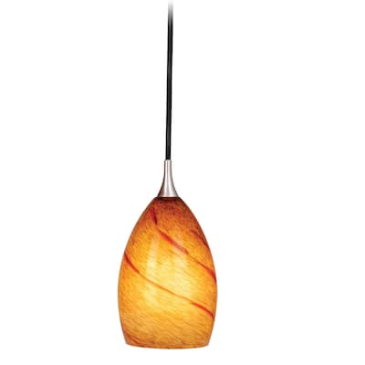 Milano Satin Nickel Mini Pendant Ceiling Light Amber Red Glass - 4.25-in W x 8.5-in H x 4.25-in D