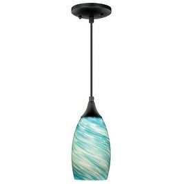 Milano Oil Rubbed Bronze Mini Pendant Celeste Wave Glass
