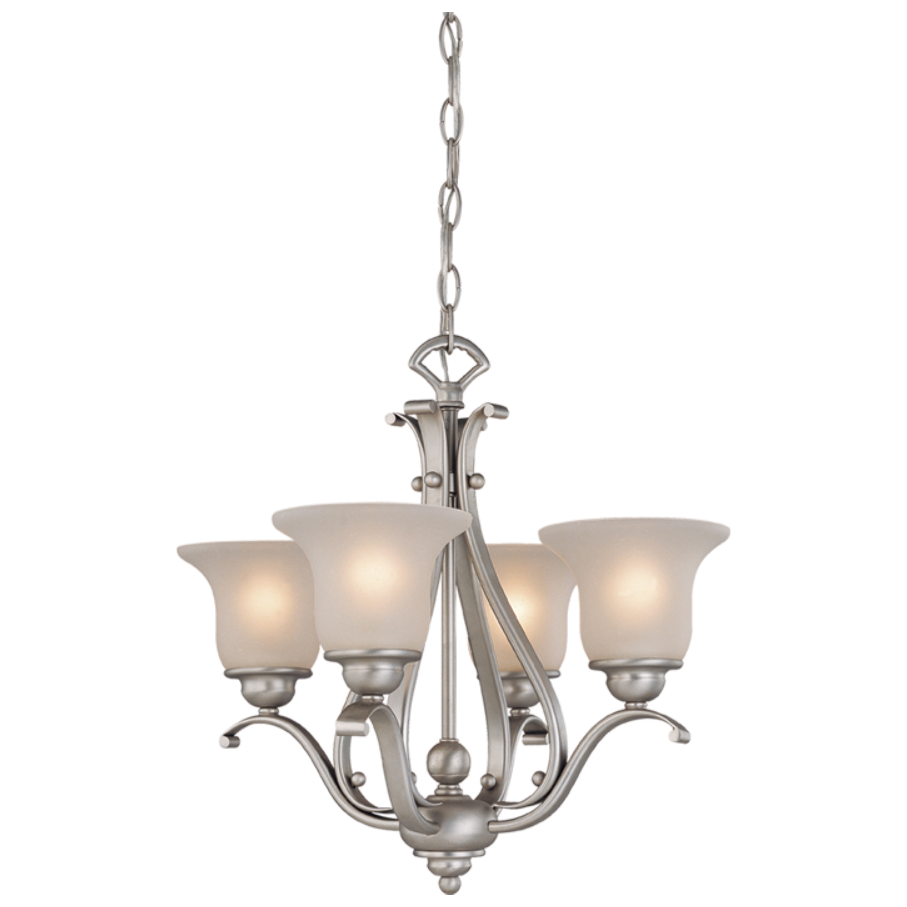 Monrovia 4 Light Brushed Nickel Mini Chandelier White Glass - 18.5-in W x 18-in H x 18.5-in D - Chandeliers For Bedrooms by Overstock.com