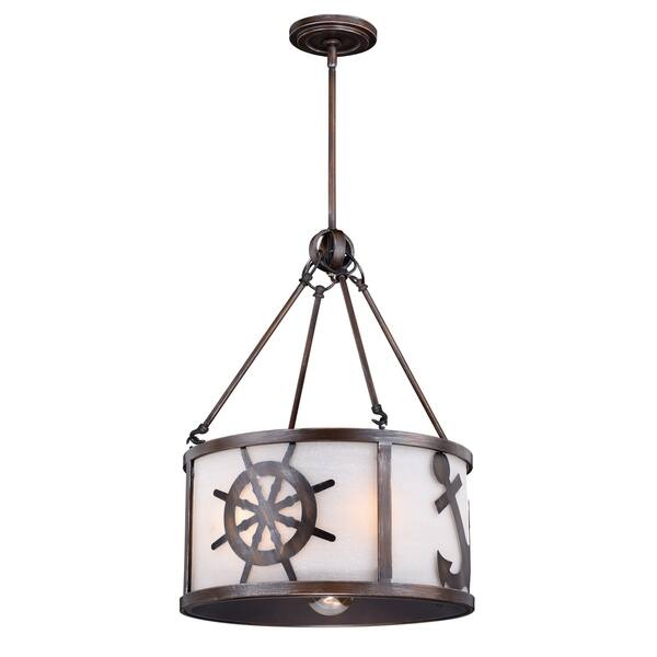 slide 1 of 1, Nautique 5 Light Bronze Coastal Drum Pendant White Glass - 17-in W x 26.5-in H x 17-in D