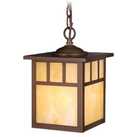 Mission 1 Light Bronze Outdoor Lantern Pendant Honey Glass - 7-in W x 11-in H x 7-in D