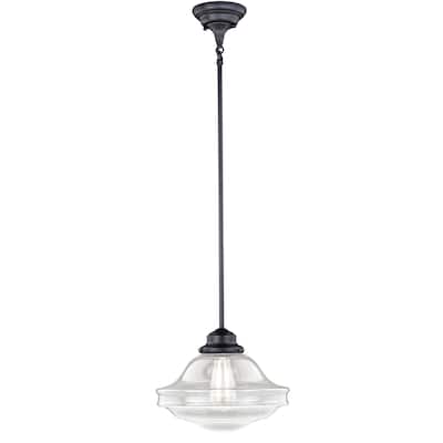 Vaxcel Huntley Bronze Farmhouse Clear Glass Schoolhouse Pendant Light - 12-in W x 14.75-in H x 12-in D