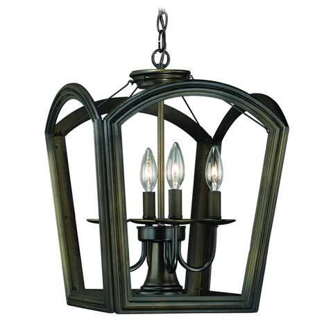 Canterbury 4 Light Bronze Farmhouse Wooden Lantern Pendant w Down Light - 17.5-in W x 13.5-in H x 13.5-in D