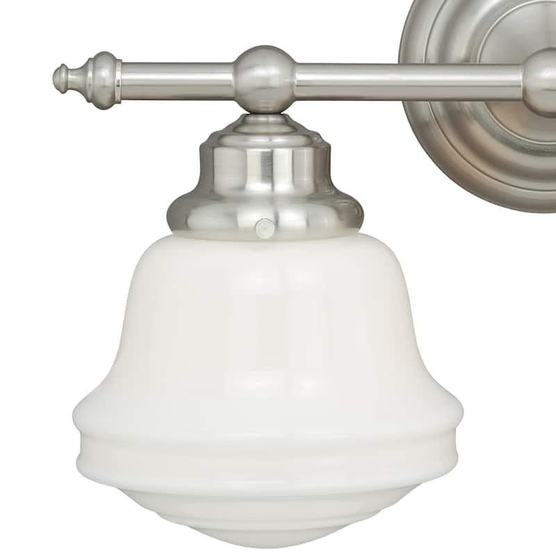 Vaxcel Huntley 2-Light 16-in Satin Nickel Schoolhouse Vanity Light - 16-in W x 10-in H x 7-in D