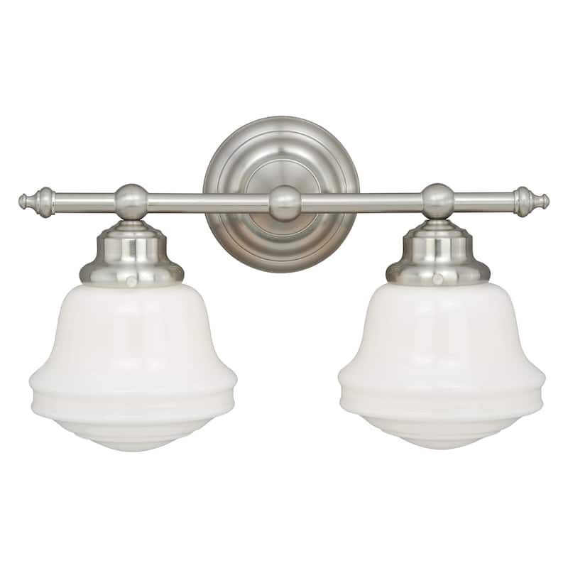 Vaxcel Huntley 2-Light 16-in Satin Nickel Schoolhouse Vanity Light - 16-in W x 10-in H x 7-in D