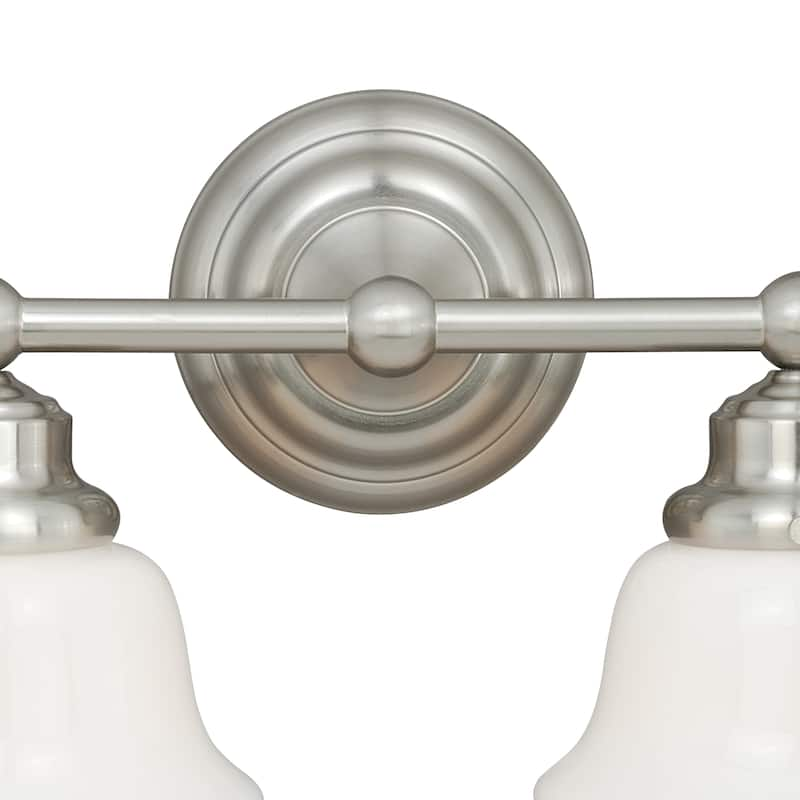 Vaxcel Huntley 2-Light 16-in Satin Nickel Schoolhouse Vanity Light - 16-in W x 10-in H x 7-in D