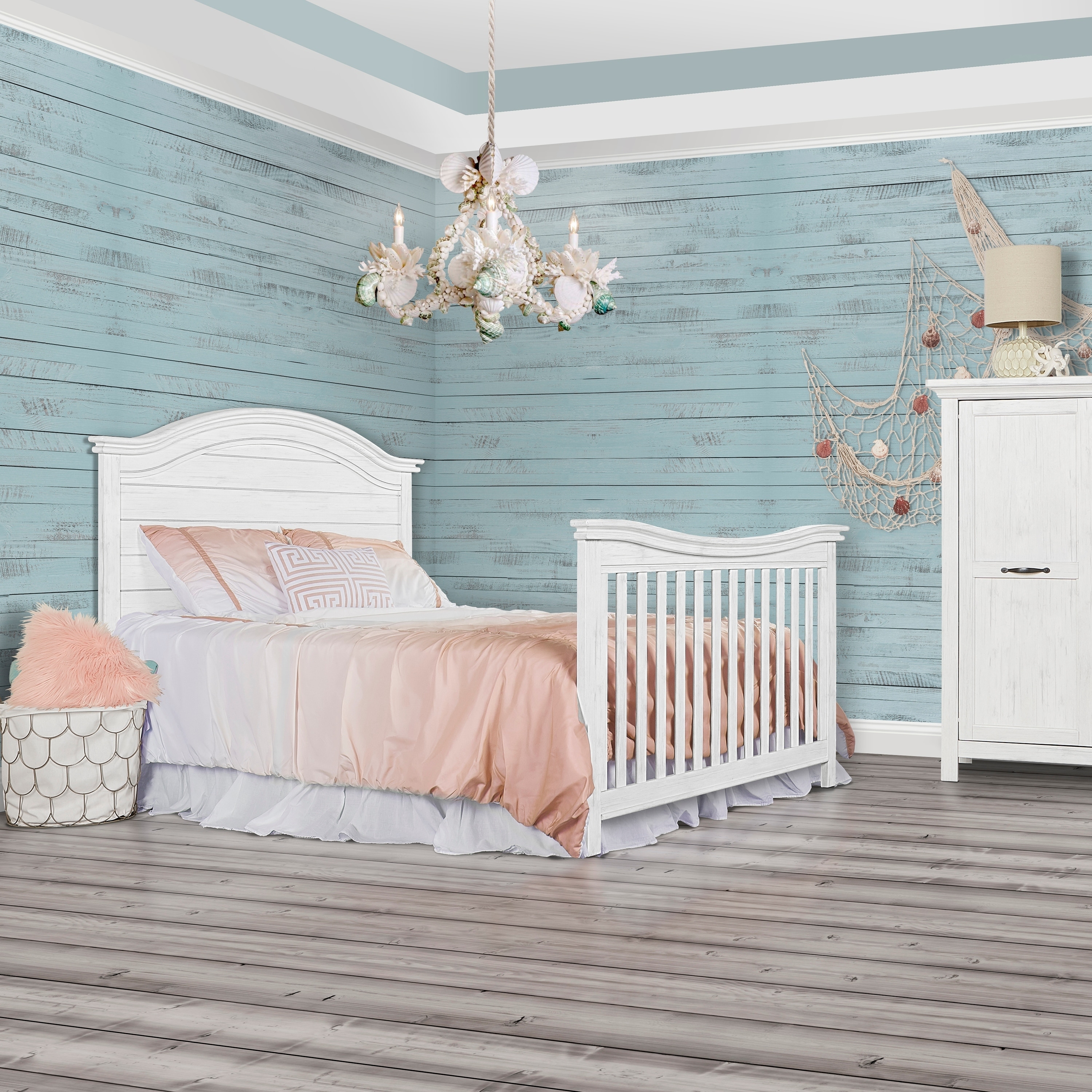 Evolur Belmar Curve 5 in 1 Convertible Crib, Weathered White