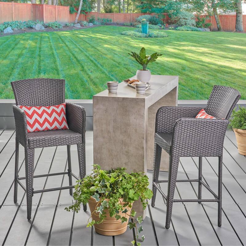 Anaya Outdoor Wicker Barstool by Christopher Knight Home - set of 2 grey