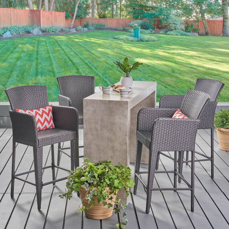 Anaya Outdoor Wicker Barstool by Christopher Knight Home - set of 4 grey