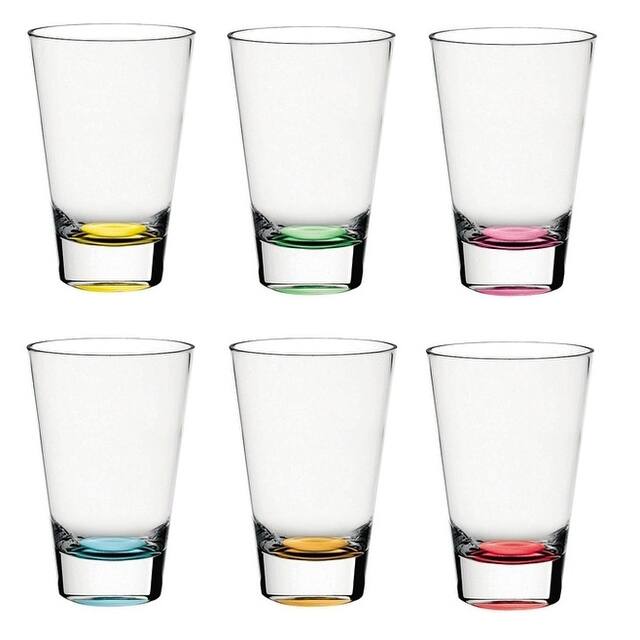 Majestic Gifts Glass Hiball Tumblers- Asstd. Colors Bottom 13.5oz-Made in Europe S/6