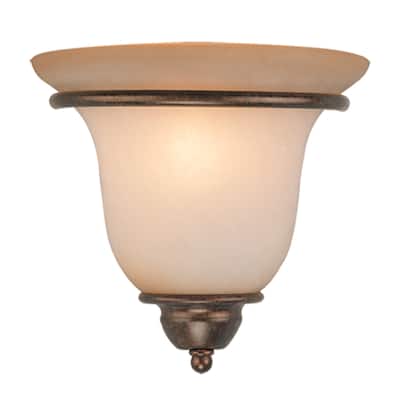 Monrovia 1 Light Bronze Flush Wall Sconce Cognac Glass - 10-in W x 9.5-in H x 5-in D