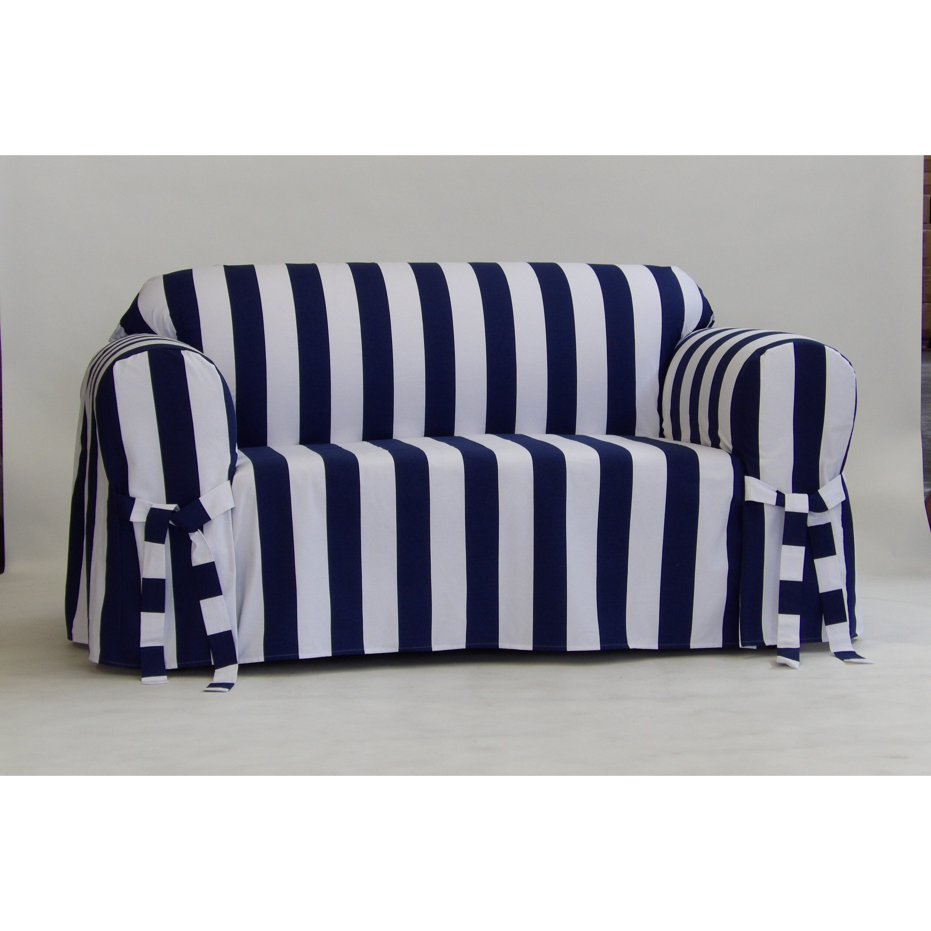 Shop Cabana Stripe One Piece Loveseat Slipcover Navy White Overstock 20909642