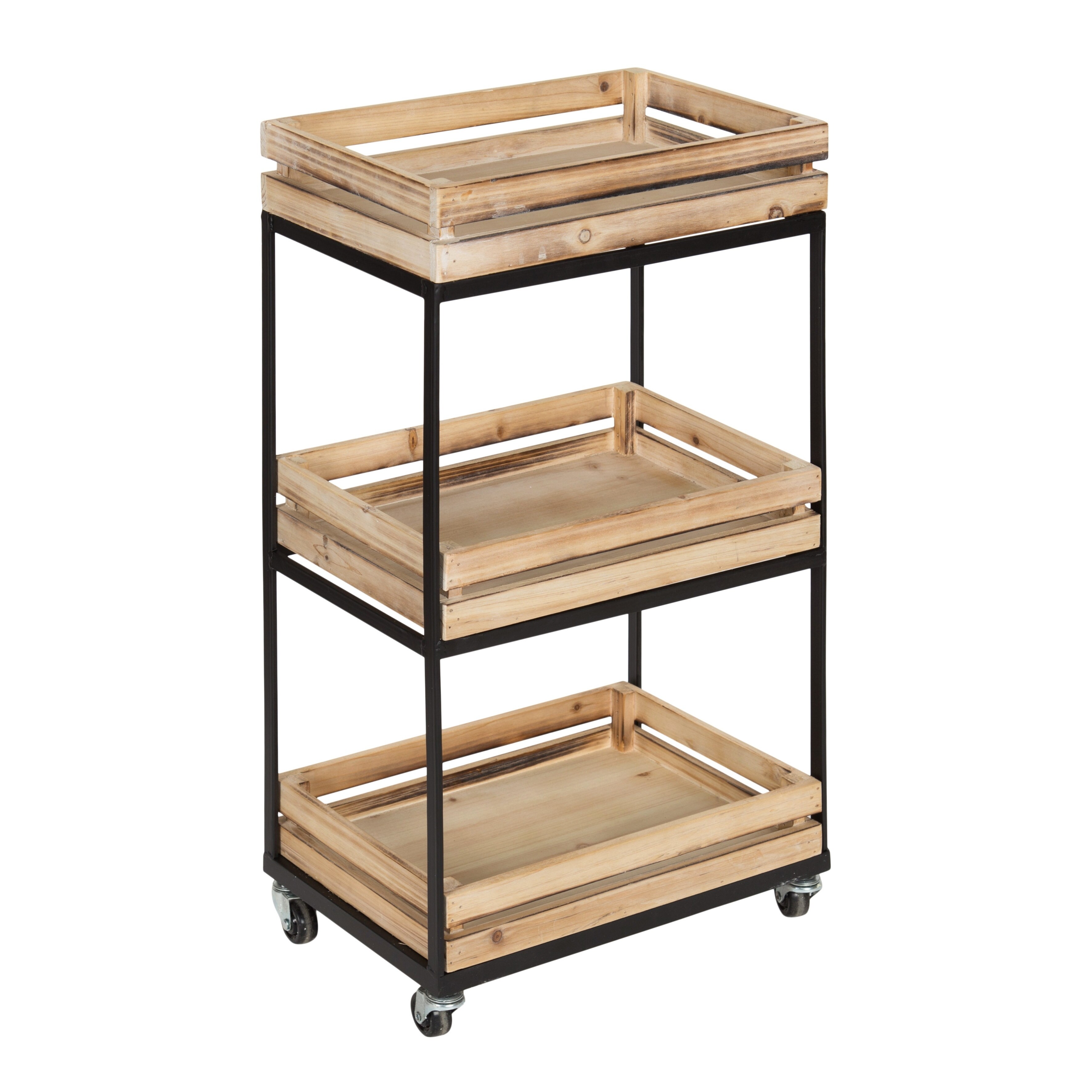 Usman 3 Tiered Storage Cart, With Wheels, Wood with Black Brown eBay